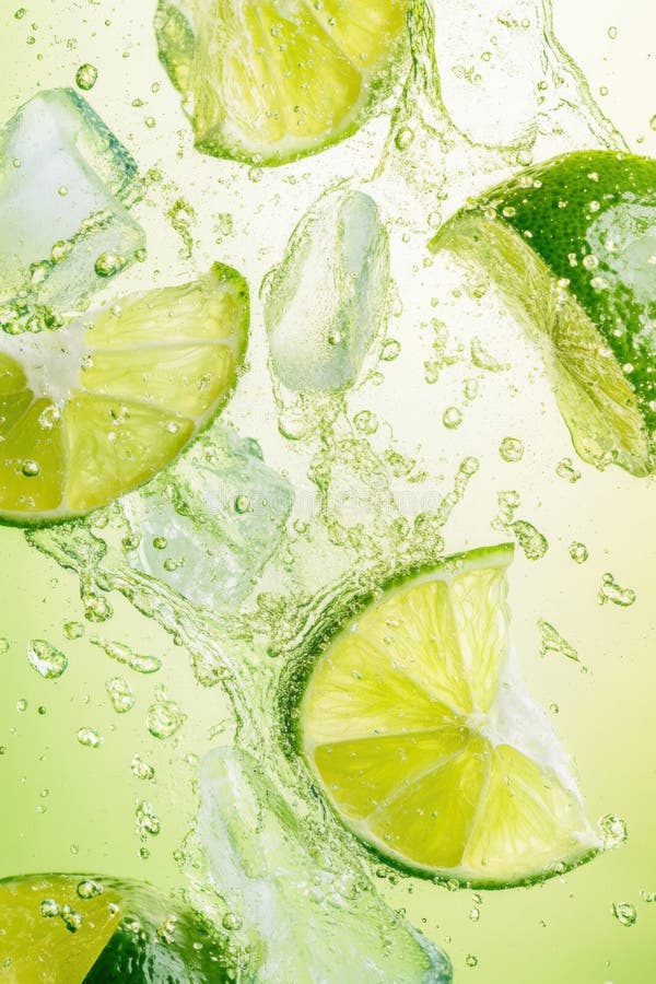 Celebrate National Margarita Day with vibrant lime and ice splashes in bold colors stock photo