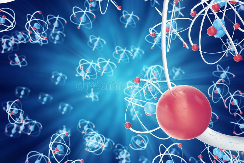 Abstract atom background, Chemistry model of molecule. atoms and electrons. Physics concept, 3d rendering. stock illustration Abstract atom background, Chemistry model of molecule. atoms and electrons. Physics concept, 3d rendering. stock illustration
