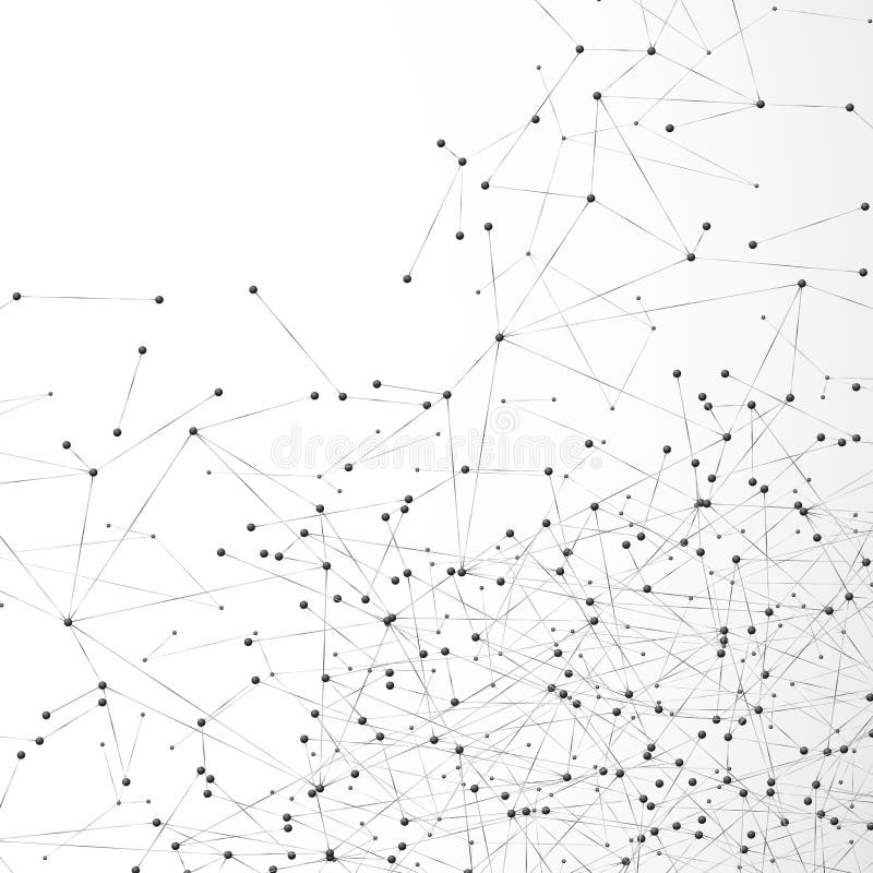 Abstract atom or molecular grid. Complex digital mesh array of nodes. Geometric dot and line background. Global web data vector illustration