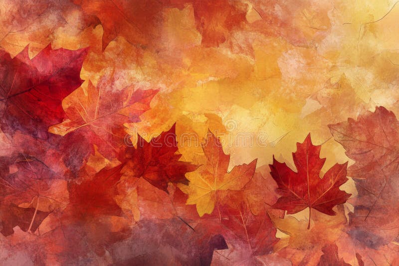 An abstract autumn design with layered leaves in deep reds, oranges, and yellows, blending royalty free stock photo
