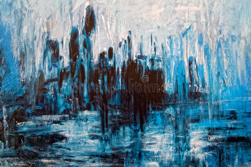Abstraktné pozadie chaotický grunge umelecké maľby v modrej farbe.