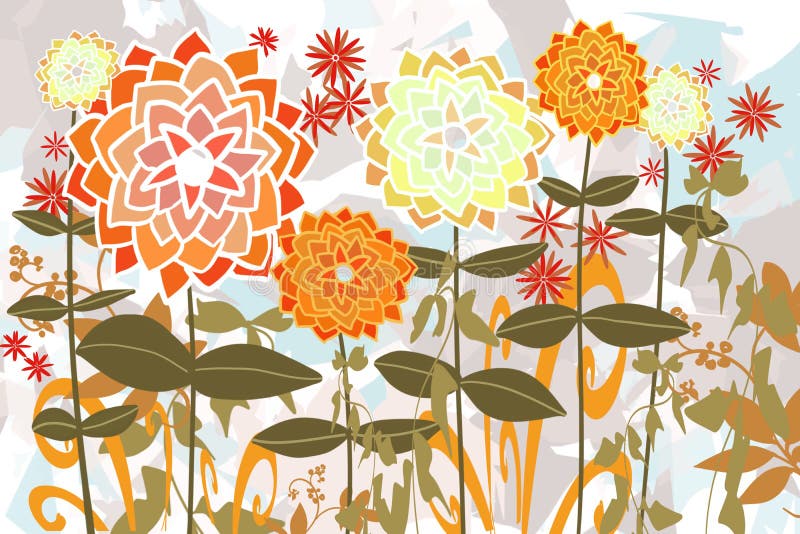 Abstract background with artistic layers of hand drawn flat flower garden for fall art background