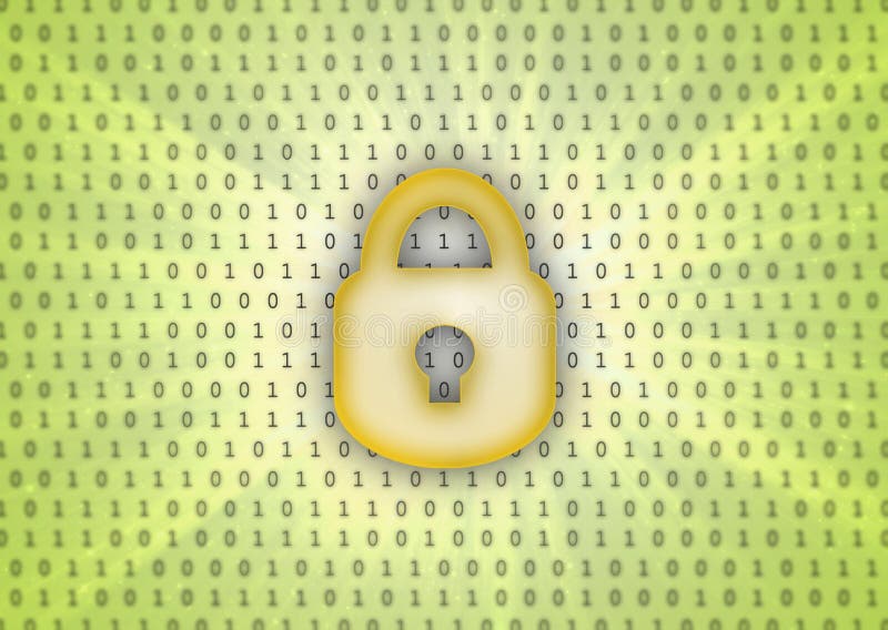 Abstract background, binary code and lock icon stock illustration
