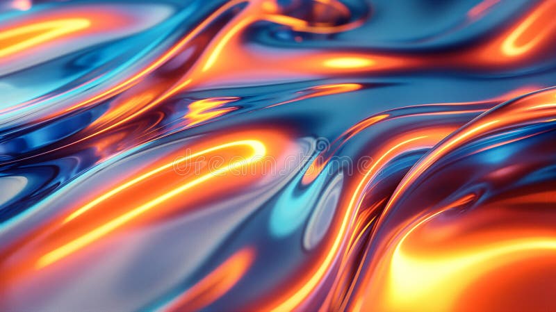 Abstract Blue and Orange Liquid Swirls Digital Art. Generative AI. Abstract background of blue and orange liquid swirling and flowing, creating a dynamic and textured background. Generative AI AI generated