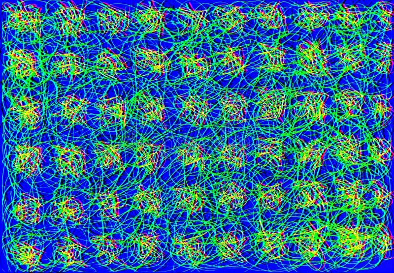 Abstract background of chaotic lines in yellow and green on a blue background. Futuristic modern background. Pixel graphics art