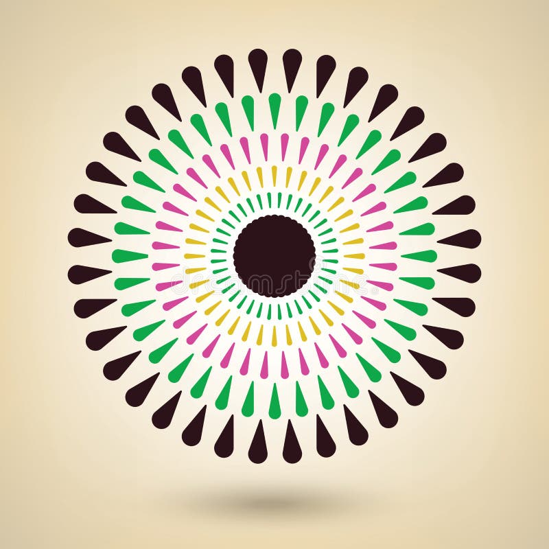 Abstract background, circle radial pattern in black, green, pink and yellow vector illustration