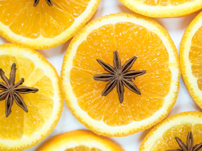 Abstract Background with Citrus Fruit of Orange Slices and Star Anise