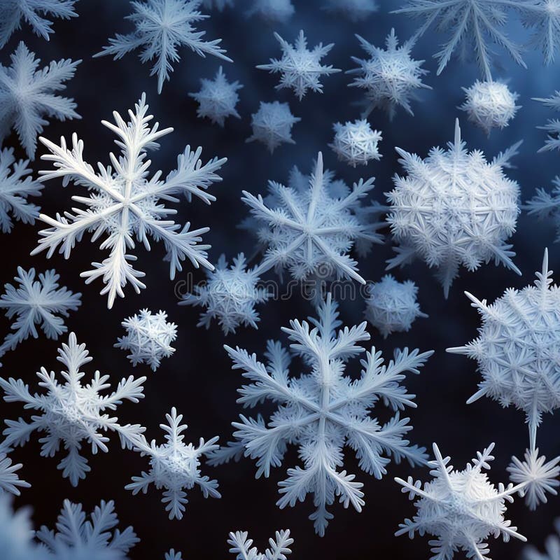 Abstract background, close-up of various schematic bright Christmas snow crystals of different sizes stock illustration