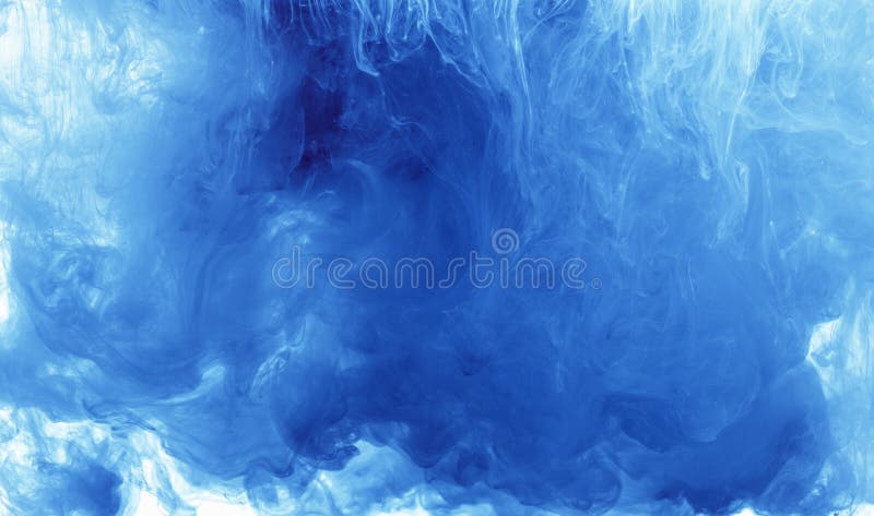 Abstract background color ink drop in water. Blue cloud of paint on white.