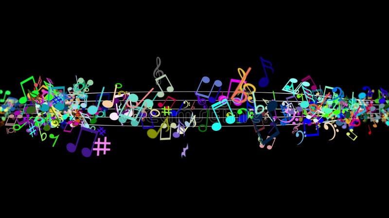 Abstract background with colorful music notes. Seamless loop