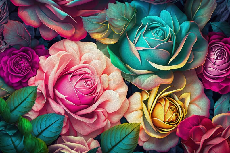 Abstract Background with Colorful Rose Flowers .AI generated Illustration