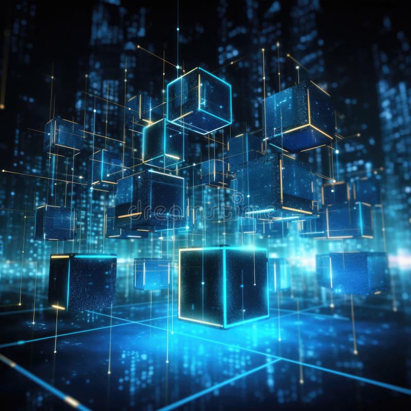 Abstract background with cube. Technology shape with lines and dots. Futuristic concept. royalty free illustration