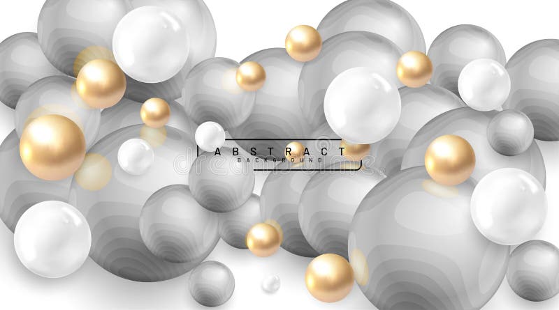 Abstract background with 3d fields. Gold and white bubbles. Vector illustration of a textured sphere with gray waves. overlapping