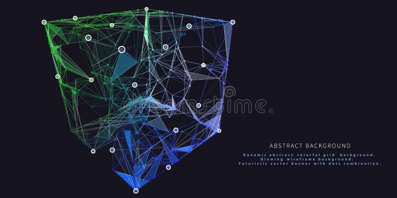 Abstract background with 3d wireframe box. Polygonal grid concept. Business, technology and science futuristic visualization. Big stock illustration