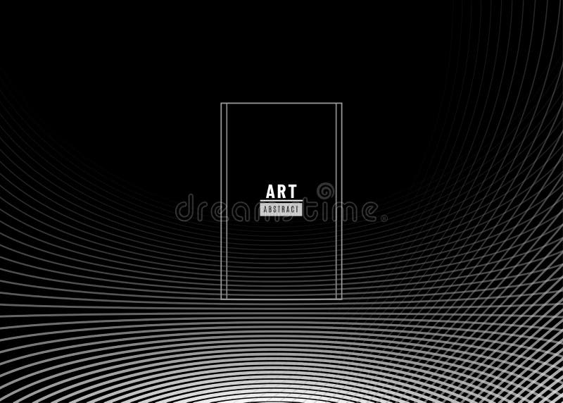 Abstract background design. Fluid flow grey gradient with geometric lines and light effect on dark black backdrop royalty free illustration