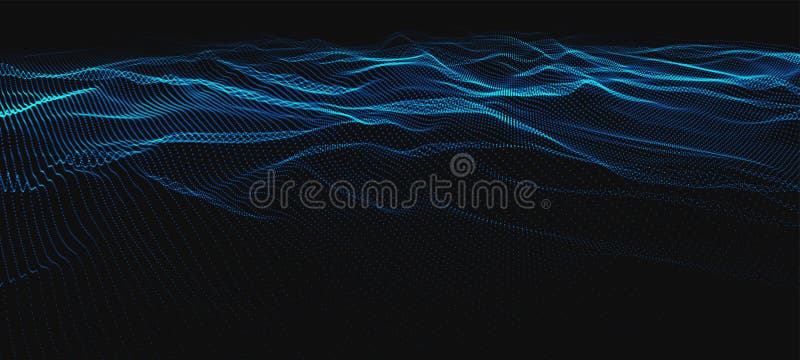 Abstract background with dynamic colorful wave. Futuristic dotted wave of bright particles. Dark background. Colorful royalty free illustration