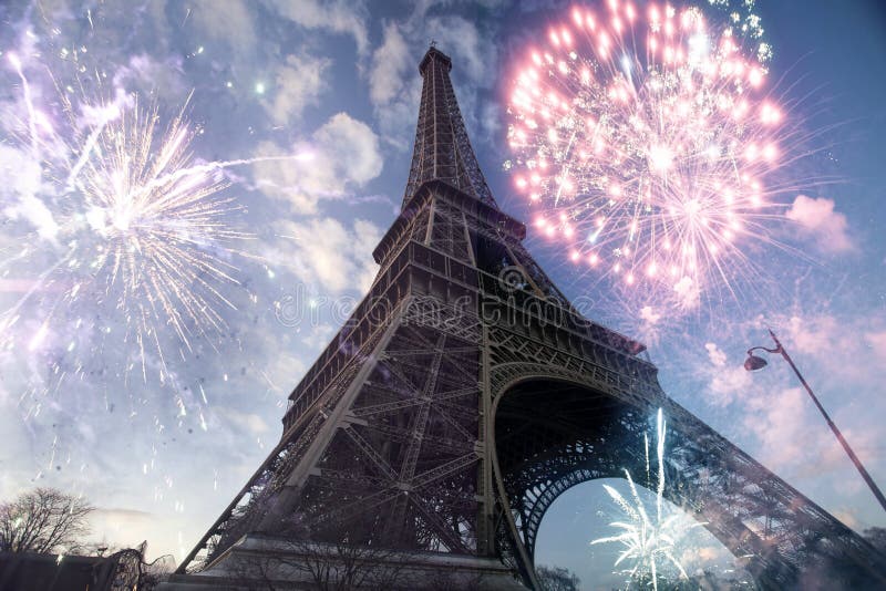 Abstract background of Eiffel tower with fireworks