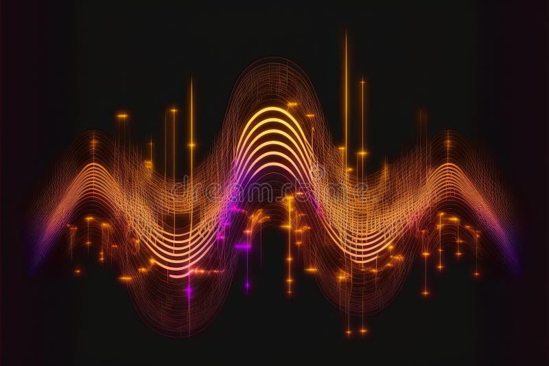 Abstract background with equalizer effect. Neon lights. Sound wave. Event flayer. Dance, house, techno party. Generative AI. Application sine illustrations