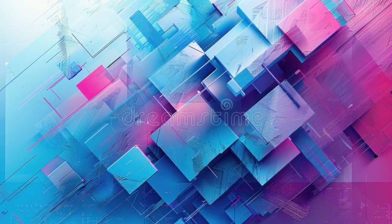 Colorful abstract background with shapes like squares and lines in shades of blue and pink royalty free stock photo
