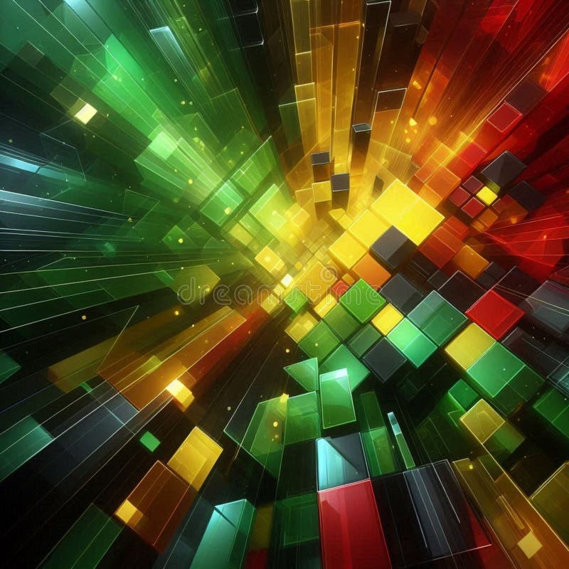 Abstract background featuring vibrant cubes in green, red, yellow, and black, symbolizing Juneteenth celebration royalty free illustration