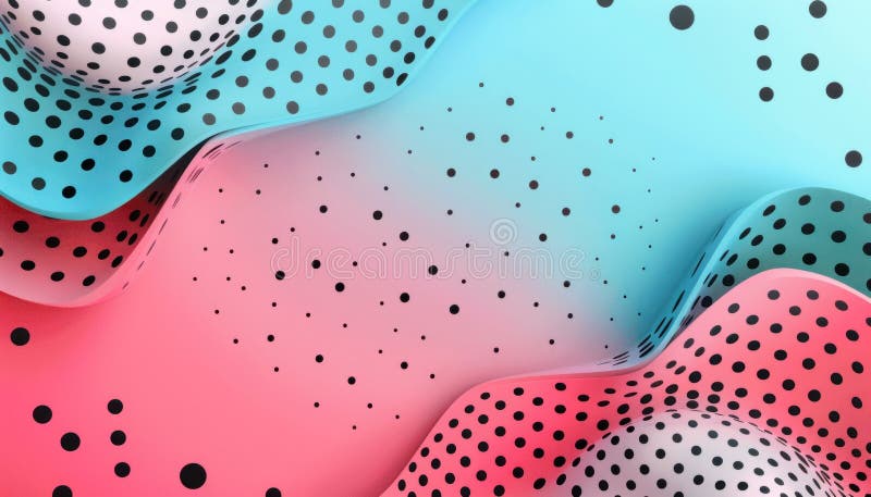 Abstract background with flowing blue and pink shapes and black dots vector illustration