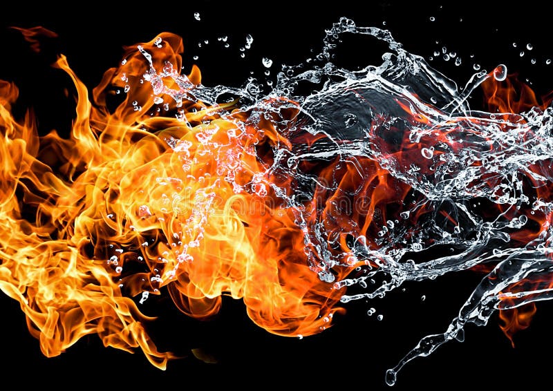 Abstract Background with Fusion of Flames and Water Swirling in the ...