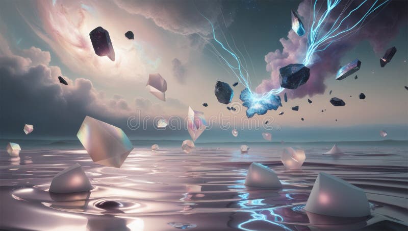 ABSTRACT BACKGROUND WITH geometric forms float in mid air. generative ai