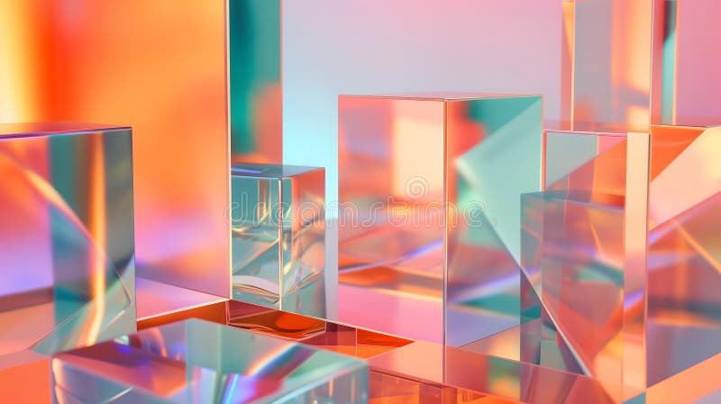 Fond abstract al cuboizilor de sticlă cu lumină colorată pastilă lucioasă royalty free stock images