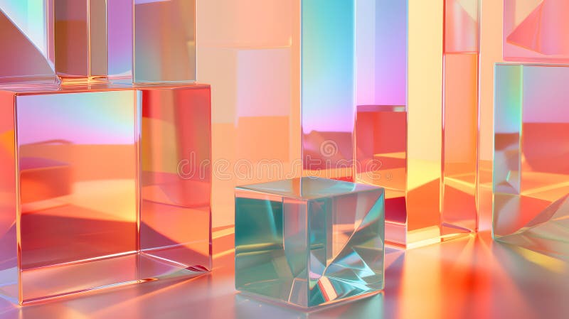Fond abstract al cuboizilor de sticlă cu lumină colorată pastilă lucioasă stock illustration
