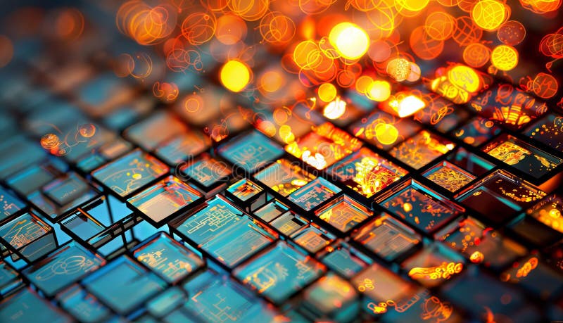 Abstract background with glowing cubes and bokeh. 3d rendering, generative ai royalty free illustration