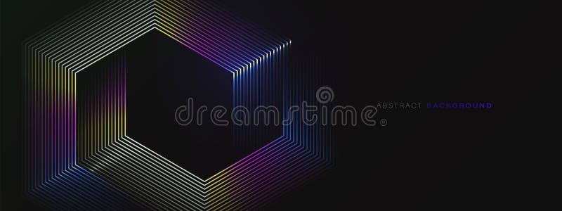 Abstract background with glowing hexagon geometric lines. Modern shiny Colorful lines pattern. Futuristic technology concept. stock illustration