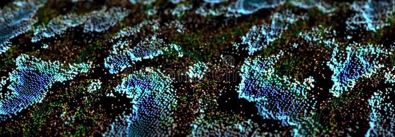 Abstract background of glowing particles. Big data digital background. 3D royalty free illustration