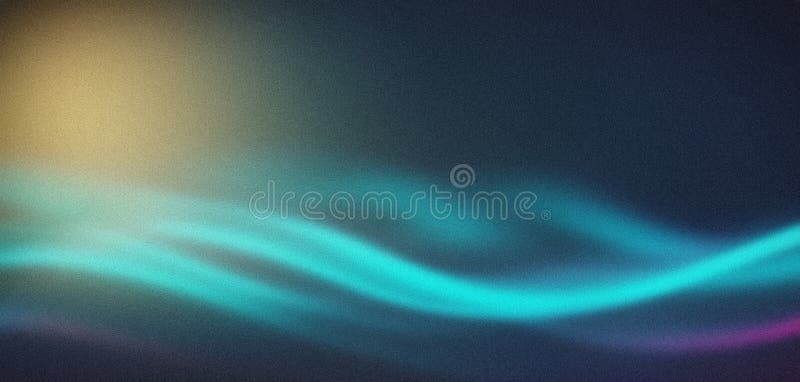 Colorful wavy light trails flowing from left to right over grainy abstract background stock photography