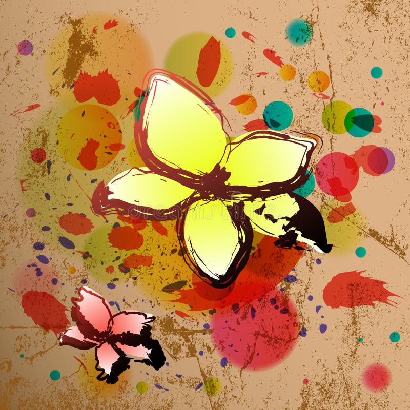 Abstract background in grunge style with flowers.