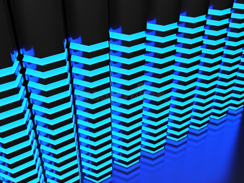 Abstract background with hexagonal blue lighted bars - 3D rendering illustration stock illustration