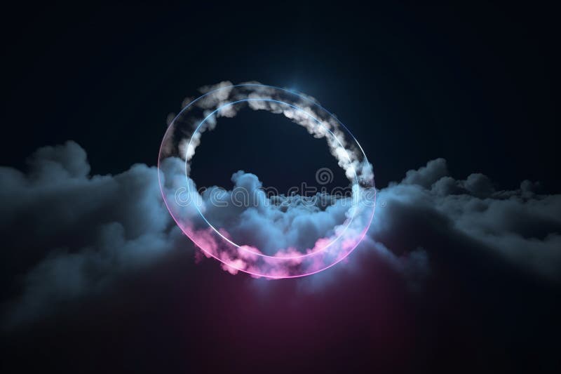 Abstract Background Image with Clouds and Neon Lights. 3d Rendering. Ai