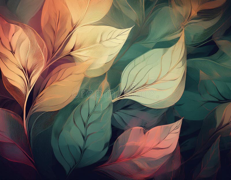 Abstract Background with Leaf Textures Layered Transparency Creating Depth stock photo