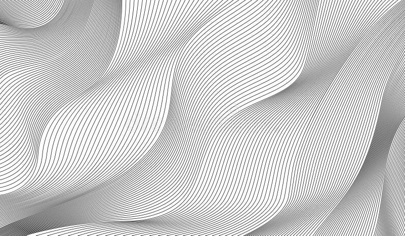 Abstract Background with Lines and Waves. Vector Black, White and Gray Pattern. Tech Graphic Design with Stripes stock image