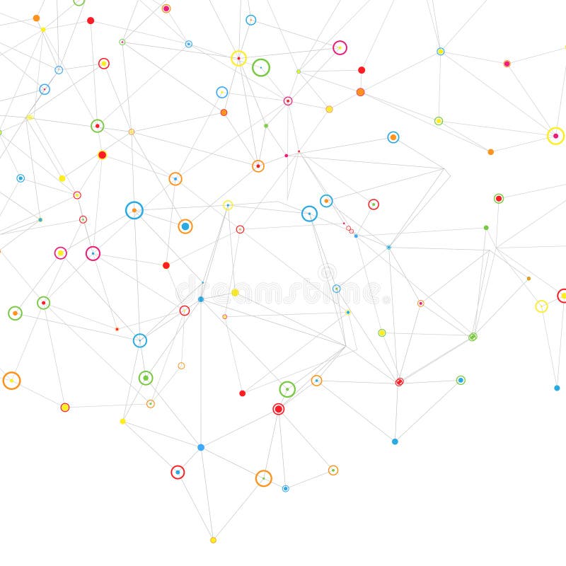 Abstract background with low poly tech design with colourful cyber dots stock illustration
