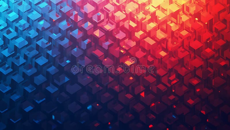 An abstract background of many cubes with a color gradient from blue to red and orange tones vector illustration
