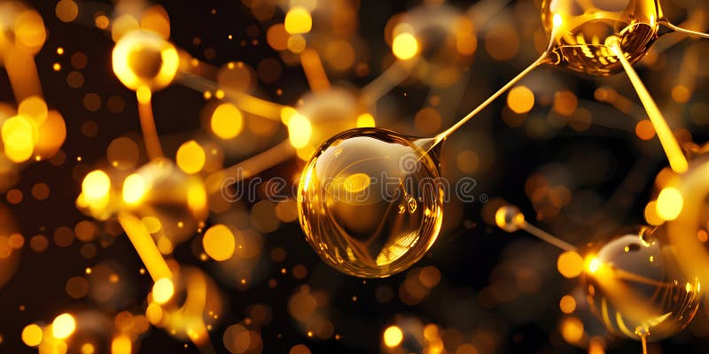 Abstract background with many yellow molecules. 3d rendering. molecular structure. golden molecules royalty free illustration