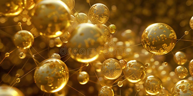 Abstract background with many yellow molecules. 3d rendering. molecular structure. golden molecules royalty free illustration
