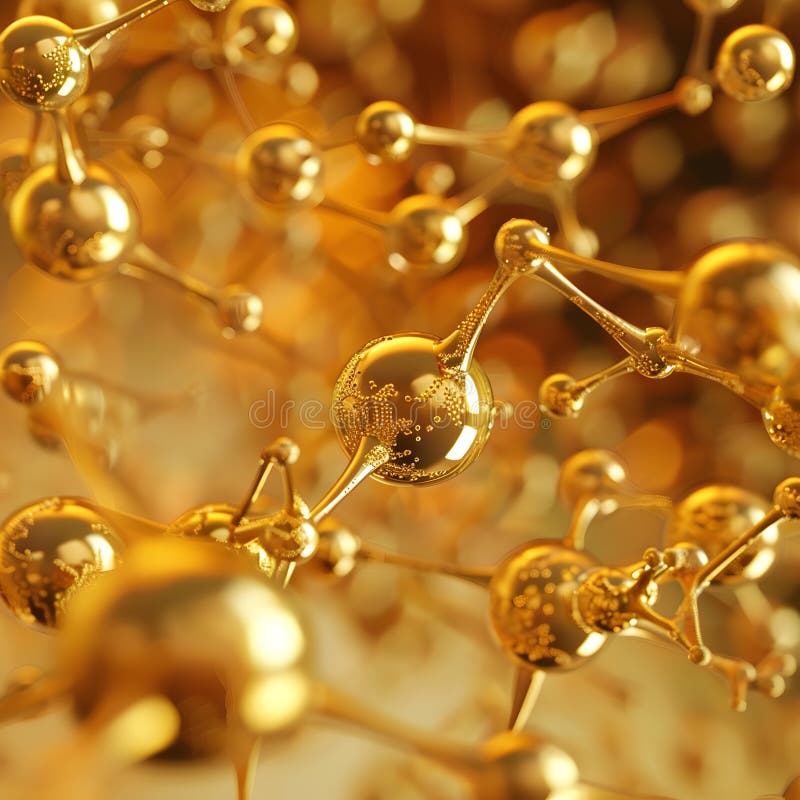 Abstract background with many yellow molecules. 3d rendering. molecular structure. golden molecules royalty free illustration