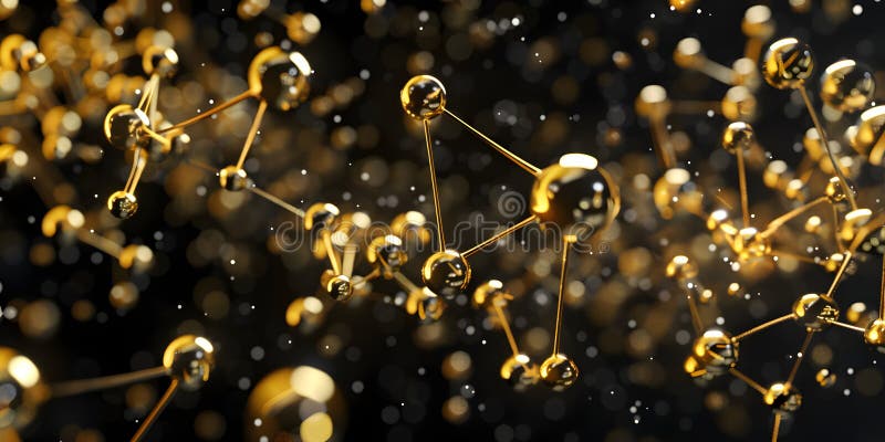 Abstract background with many yellow molecules. 3d rendering. molecular structure. golden molecules royalty free illustration