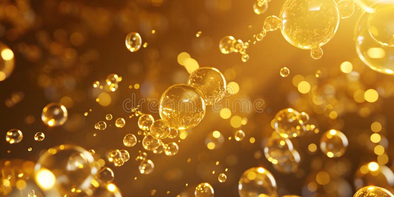 Abstract background with many yellow molecules. 3d rendering. molecular structure. golden molecules stock illustration