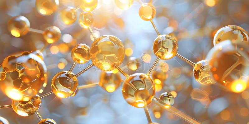 Abstract background with many yellow molecules. 3d rendering. molecular structure. golden molecules royalty free illustration