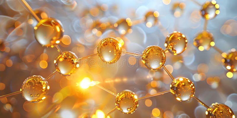 Abstract background with many yellow molecules. 3d rendering. molecular structure. golden molecules royalty free illustration