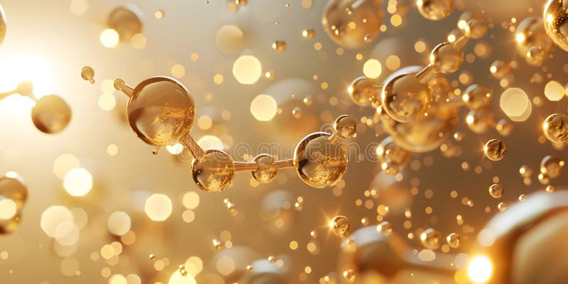 Abstract background with many yellow molecules. 3d rendering. molecular structure. golden molecules stock illustration