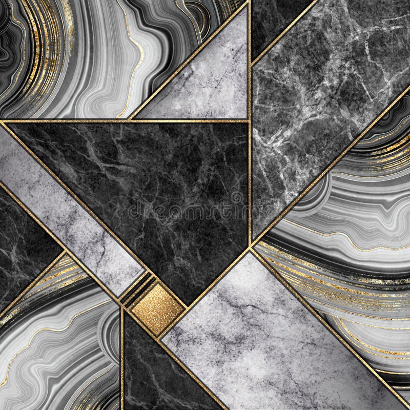 Abstract background, modern mosaic tiles, creative textures of marble granite agate and gold, artistic painted marbling