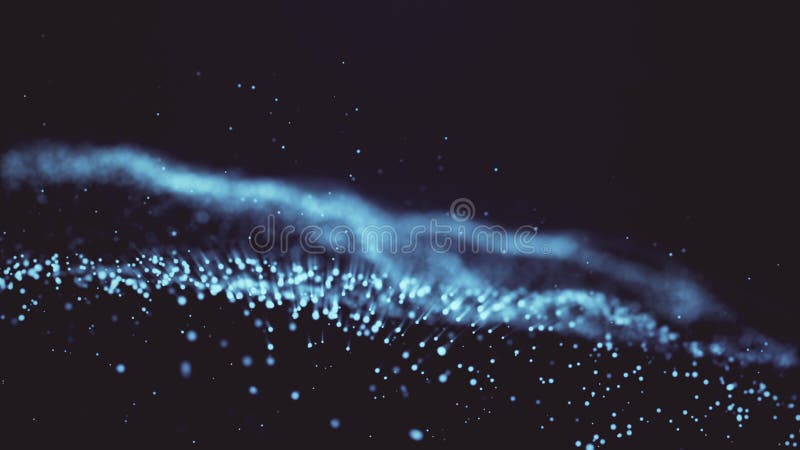 Abstract background with moving and flickering particles. A moving wave of deep color with flickering particles of different depths. Bokeh background. Seamless loop animation. 3d rendrering